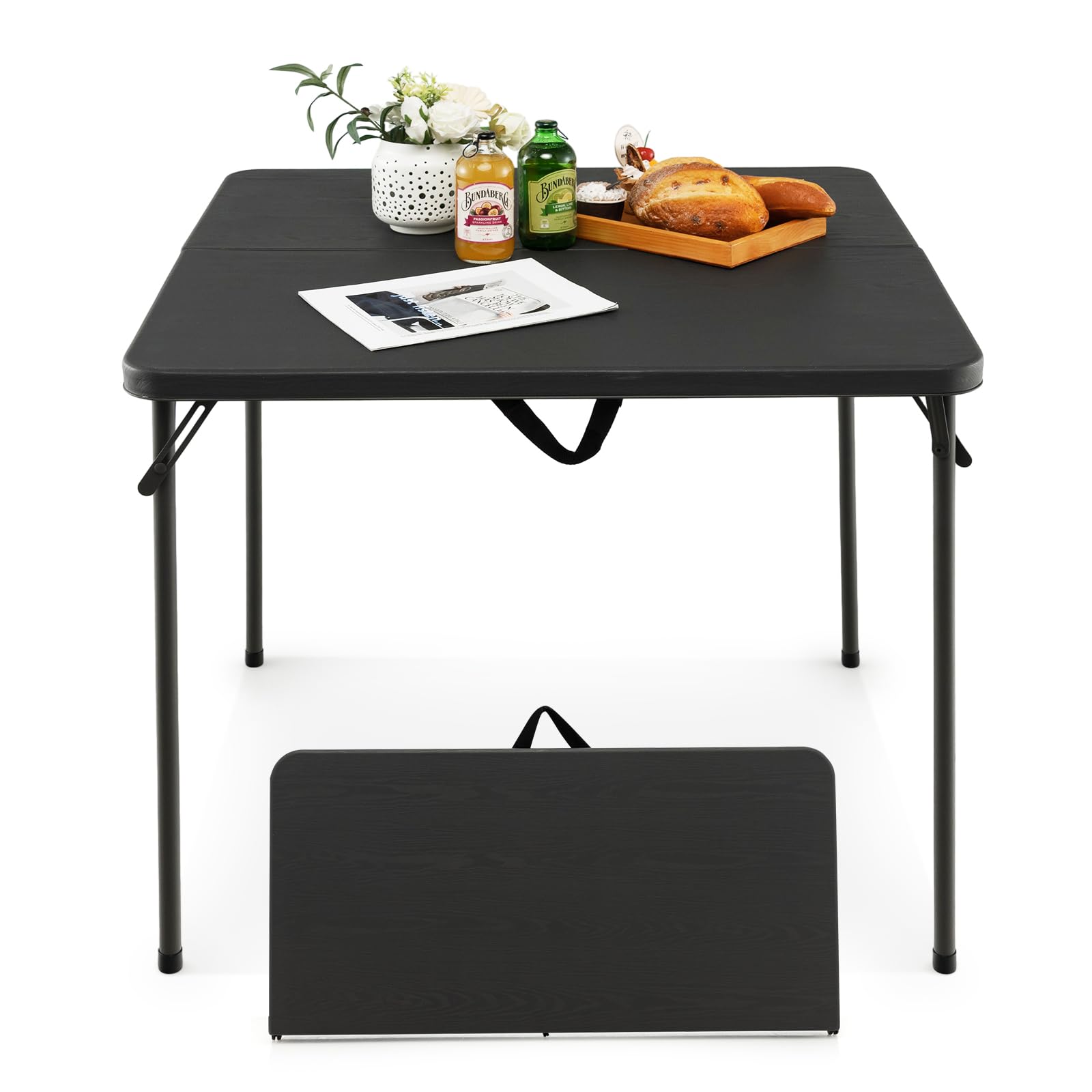 Tangkula 34" Folding Table, Portable Picnic Table with All-Weather HDPE Tabletop, Heavy-Duty Metal Frame